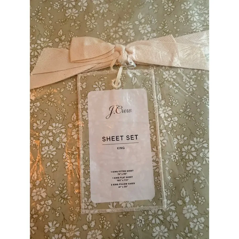 J.Crew Liberty London King Sheet Set Capel Floral Cotton NWT Limited Sage Green - Picture 3 of 6